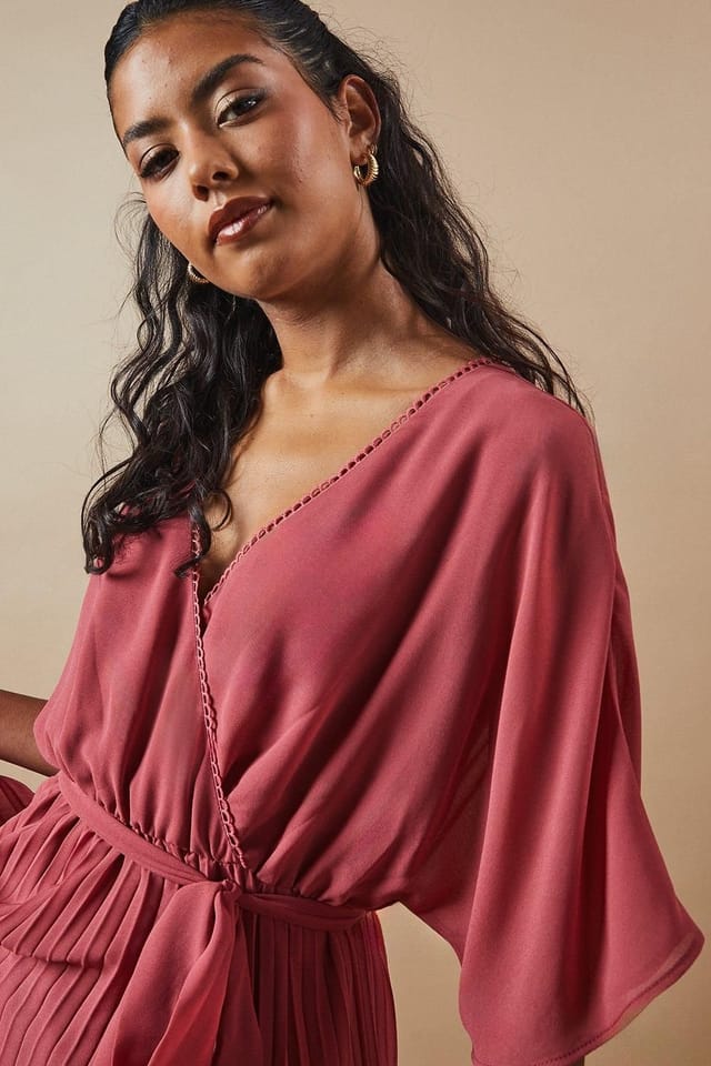 Oasis Oasis Women's Petite Occasion Kimono Sleeve Pleated Midi Dress in Rose - 2