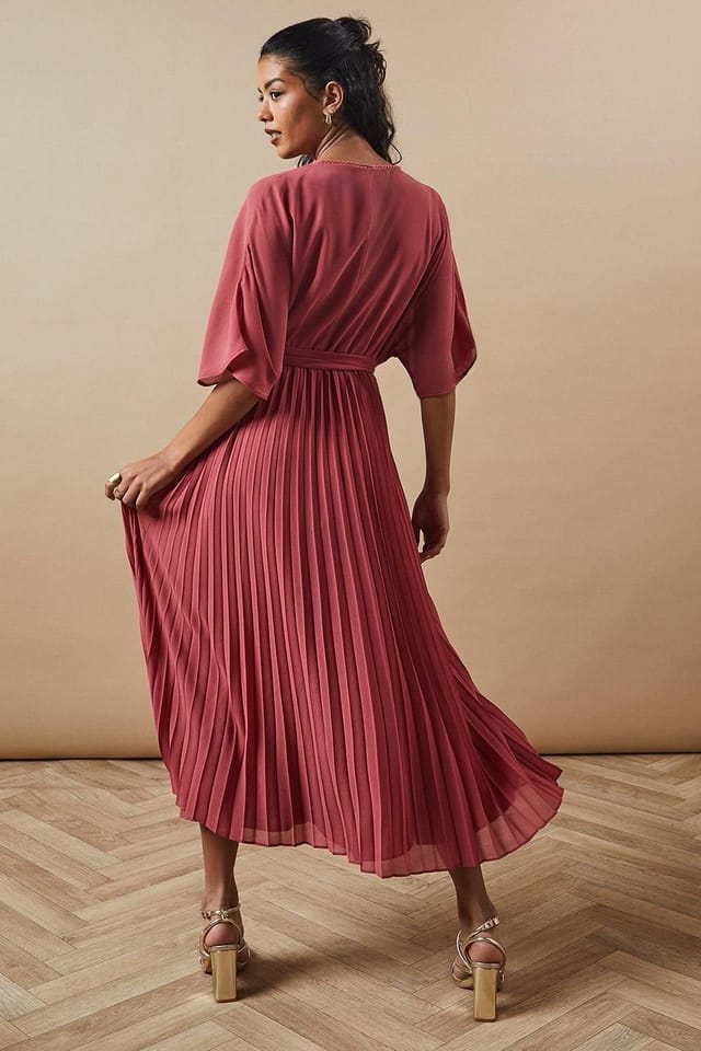 Oasis Oasis Women's Petite Occasion Kimono Sleeve Pleated Midi Dress in Rose - 3