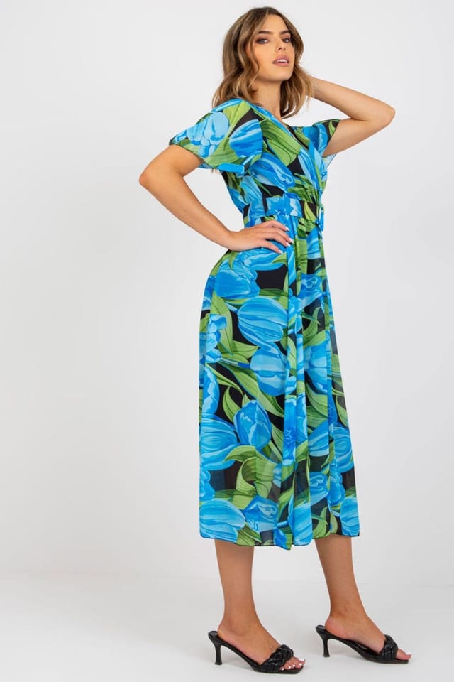 Love Lace Love Lace Women's Floral Pleated Midi Day Dress with Belt in Blue - 2