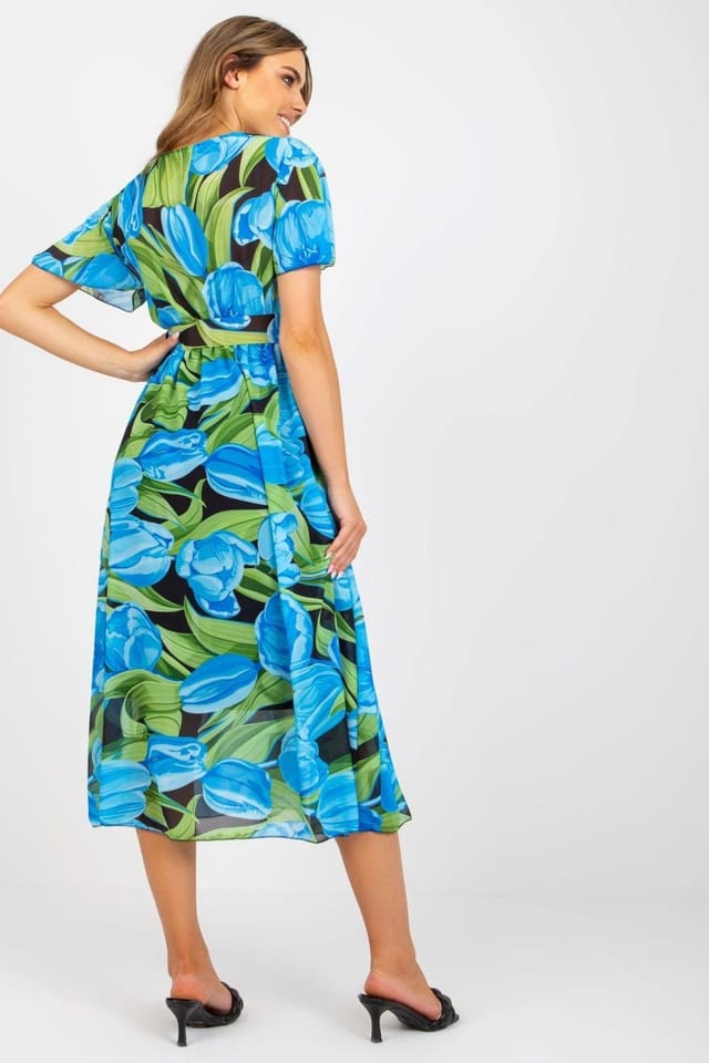 Love Lace Love Lace Women's Floral Pleated Midi Day Dress with Belt in Blue - 3
