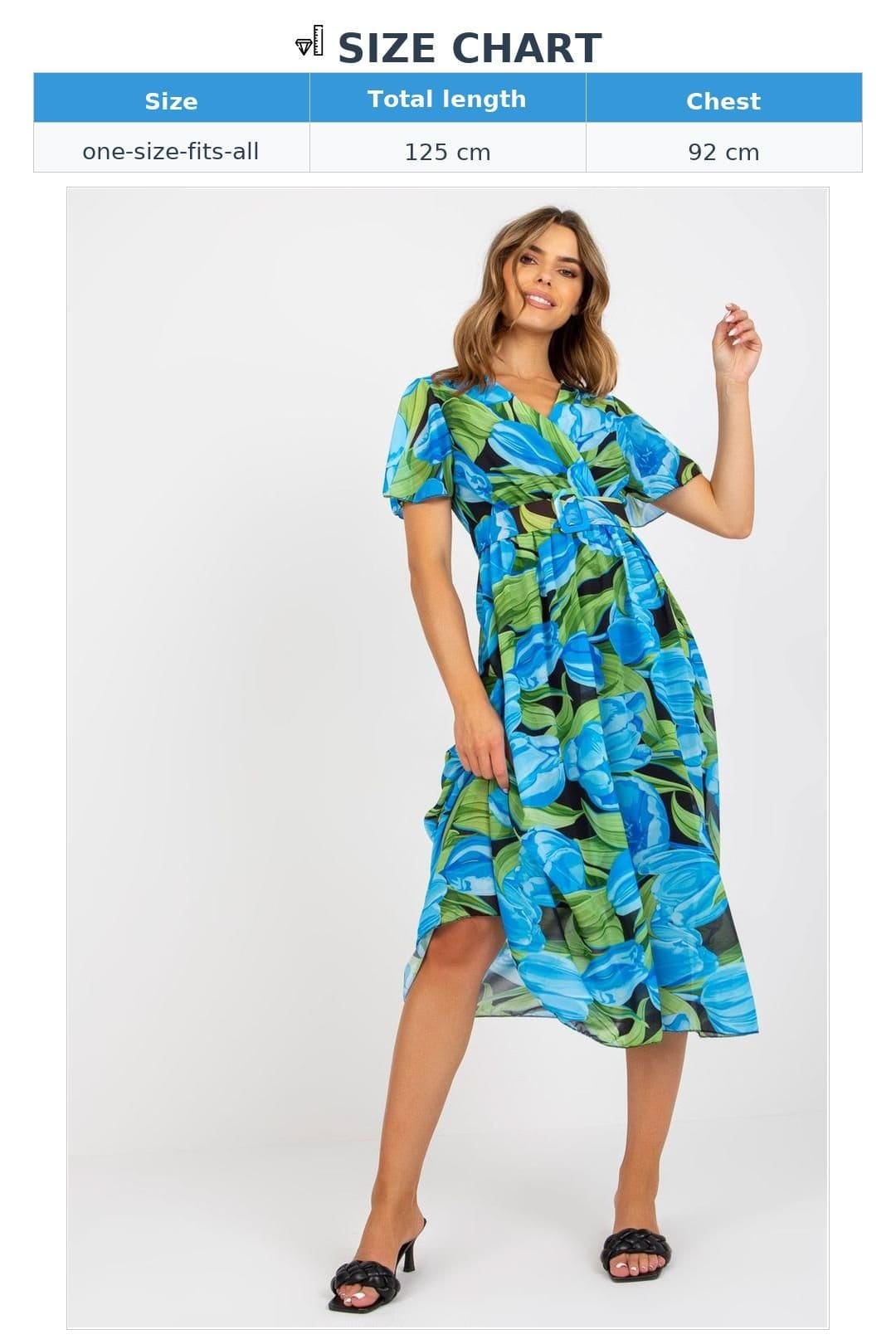 Love Lace Love Lace Women's Floral Pleated Midi Day Dress with Belt in Blue - 4