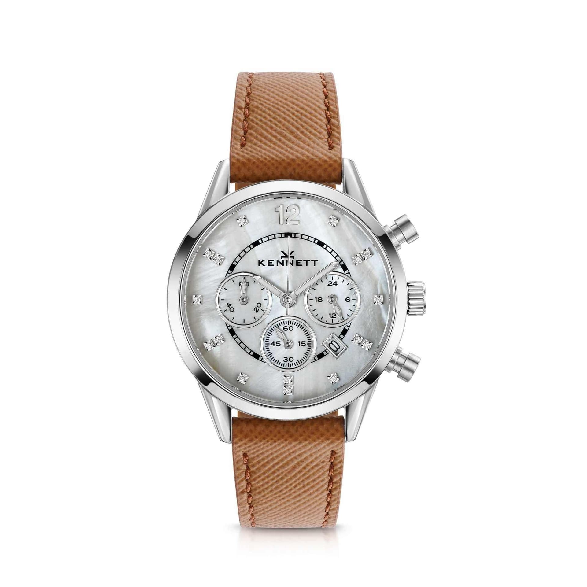 Kennett Kennett Women's Lady Savro Chronograph Watch - Mother of Pearl Dial, 34mm in Tan
