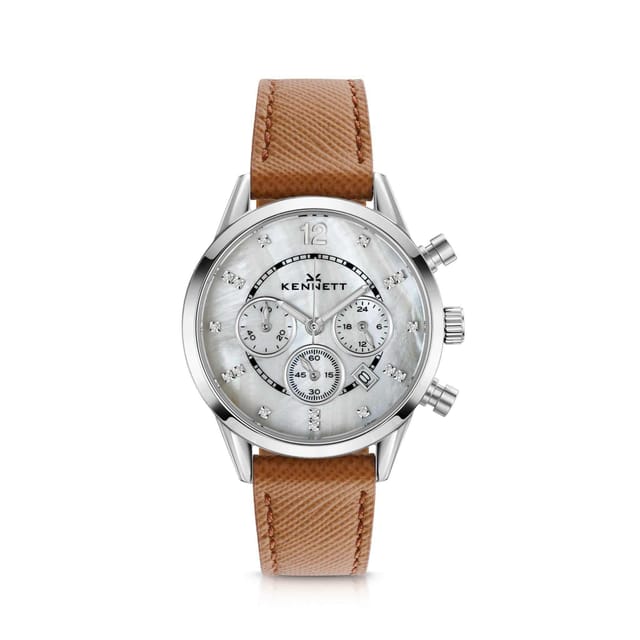Kennett Kennett Women's Lady Savro Chronograph Watch - Mother of Pearl Dial, 34mm in Tan - 2