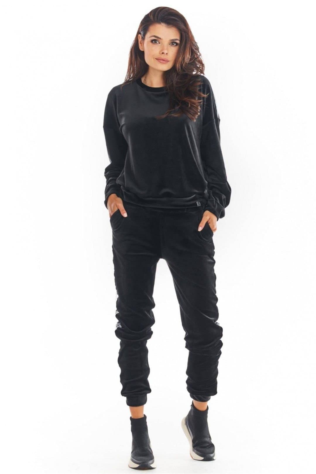 Love Lace Love Lace Women's Velour Tracksuit Trousers Drawstring Pockets in Black