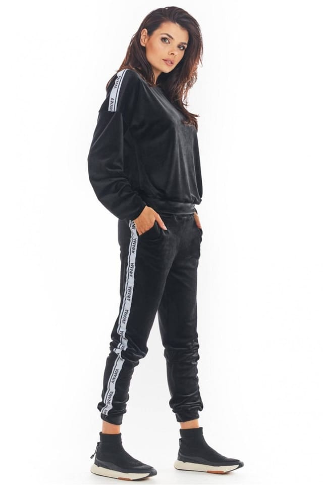 Love Lace Love Lace Women's Velour Tracksuit Trousers Drawstring Pockets in Black - 2