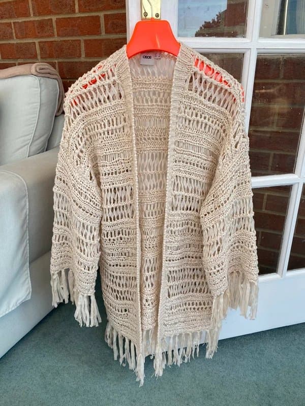 ASOS Crochet cream fringed cardigan