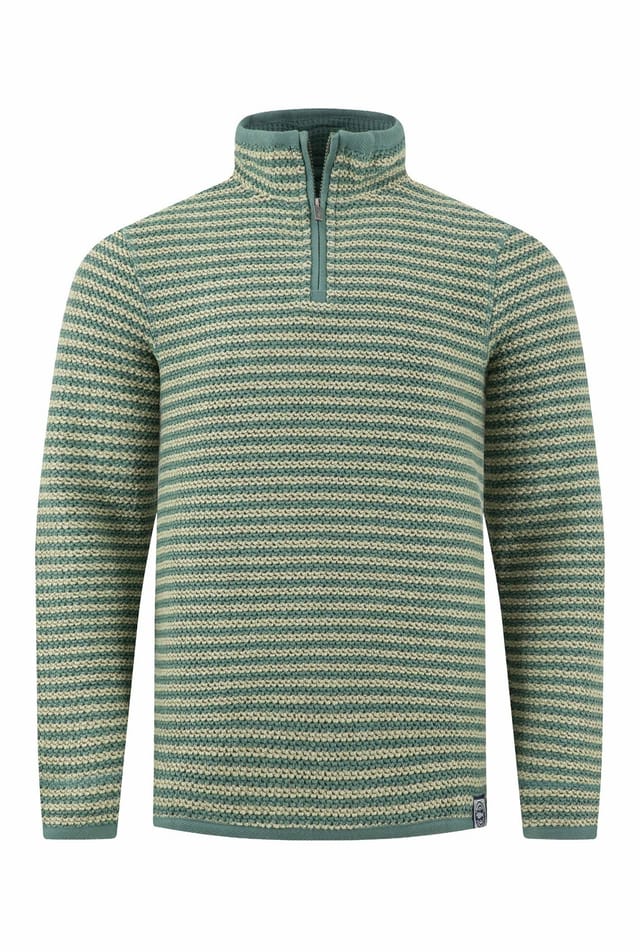 Weird Fish Weird Fish Men's Shorling 1/4 Zip Striped Macaroni Sweatshirt in Dark Olive - 2