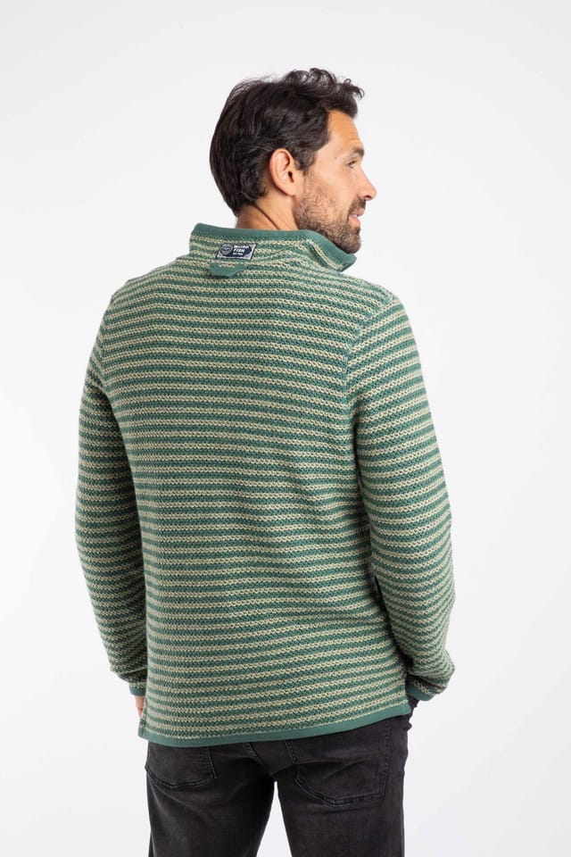 Weird Fish Weird Fish Men's Shorling 1/4 Zip Striped Macaroni Sweatshirt in Dark Olive - 3