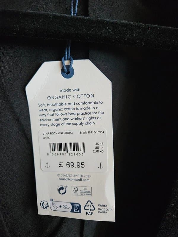 Seasalt Cornwall Seasalt black velvet waistcoat size 18 BNWT