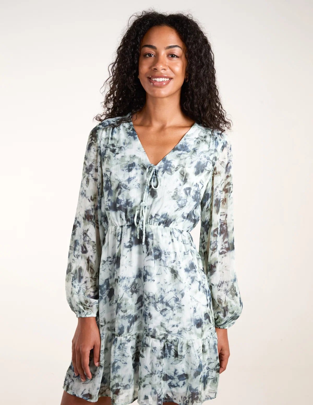 Tie Front Watercolour Mini Dress