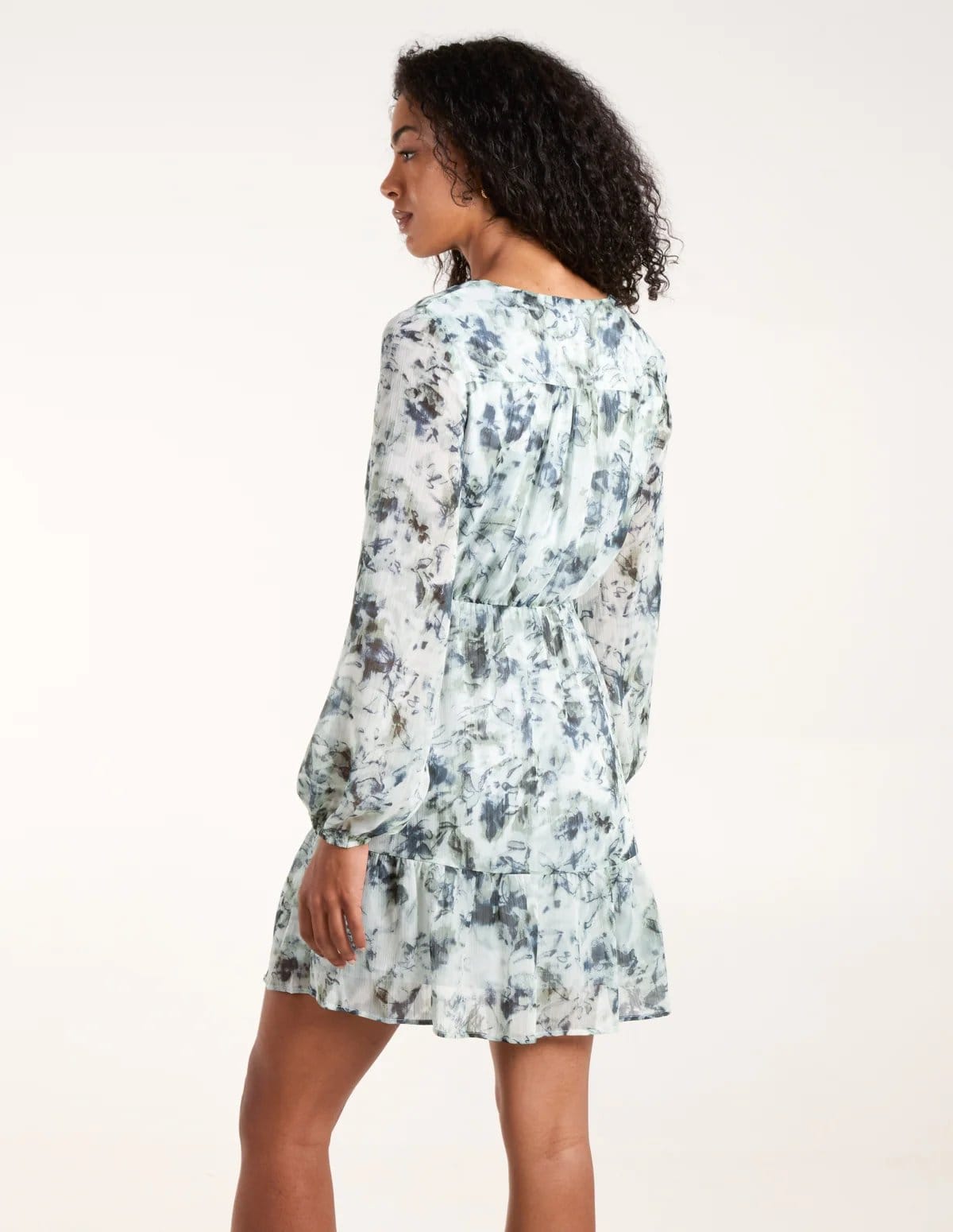 Blue Vanilla Tie Front Watercolour Mini Dress - 4