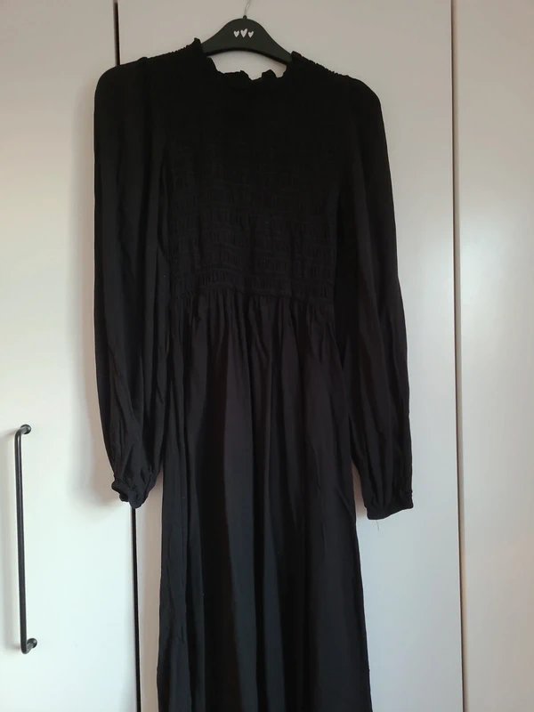 Never Fully Dressed Women's Never Fully Dressed black long sleeve maxi dress with ruche design uk size 10 small - 1