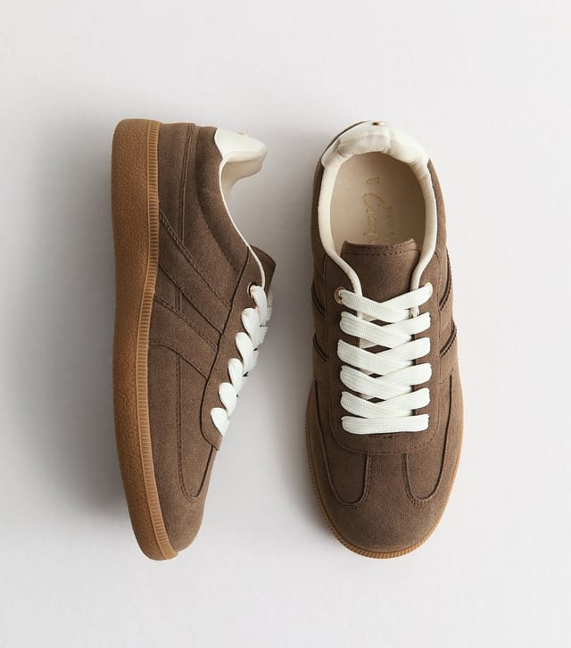 New Look Women's Light Brown Faux Brushed Leather Lace Up Trainers Vegan New Look - 2