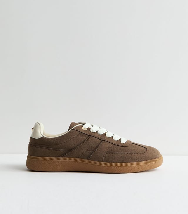 New Look Women's Light Brown Faux Brushed Leather Lace Up Trainers Vegan New Look - 3