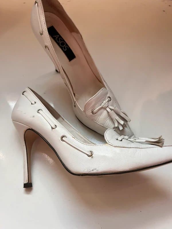 ASOS Asos white leather pointed tassel heels