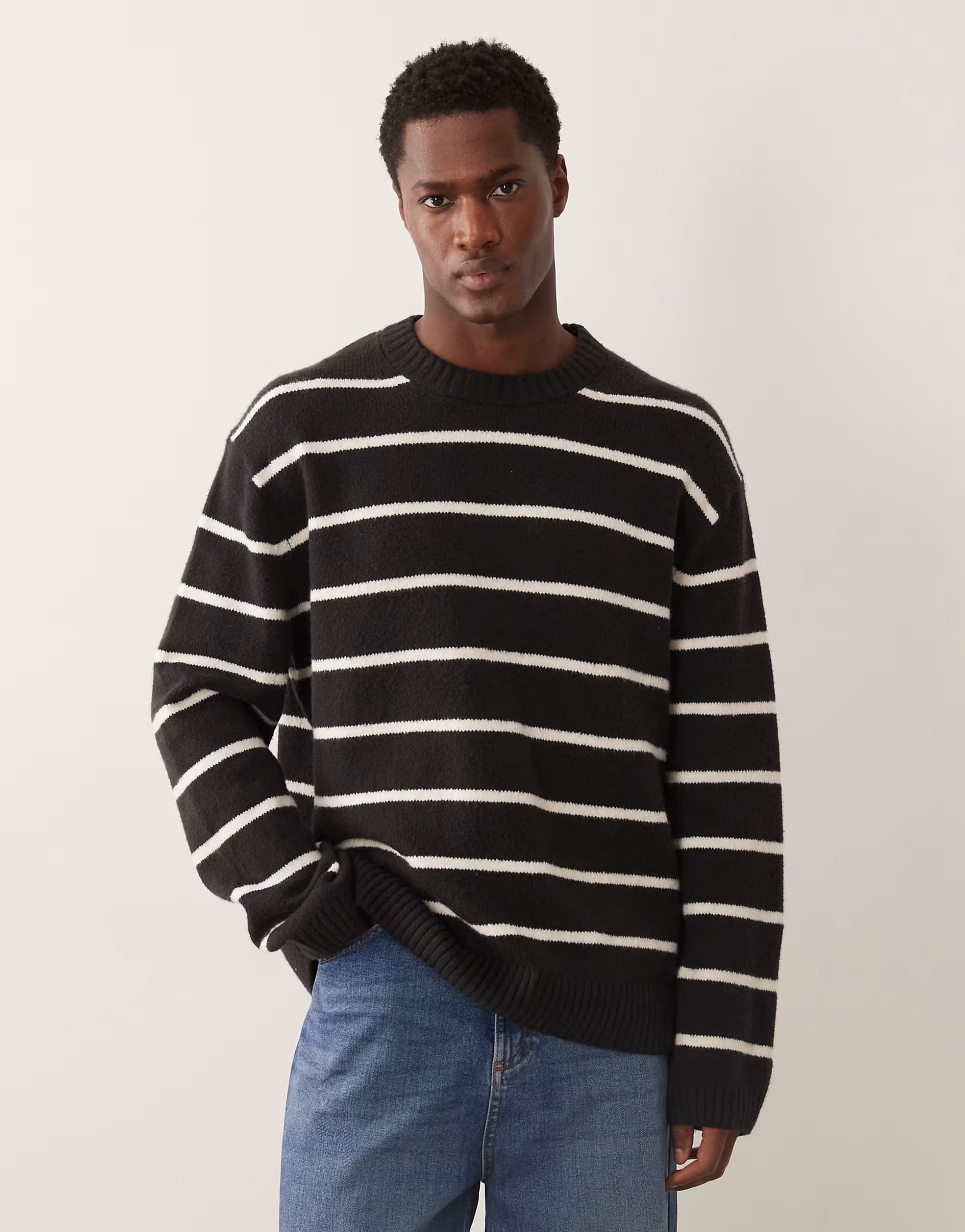 ASOS ARKET rich cotton stripe crew neck sweater in black