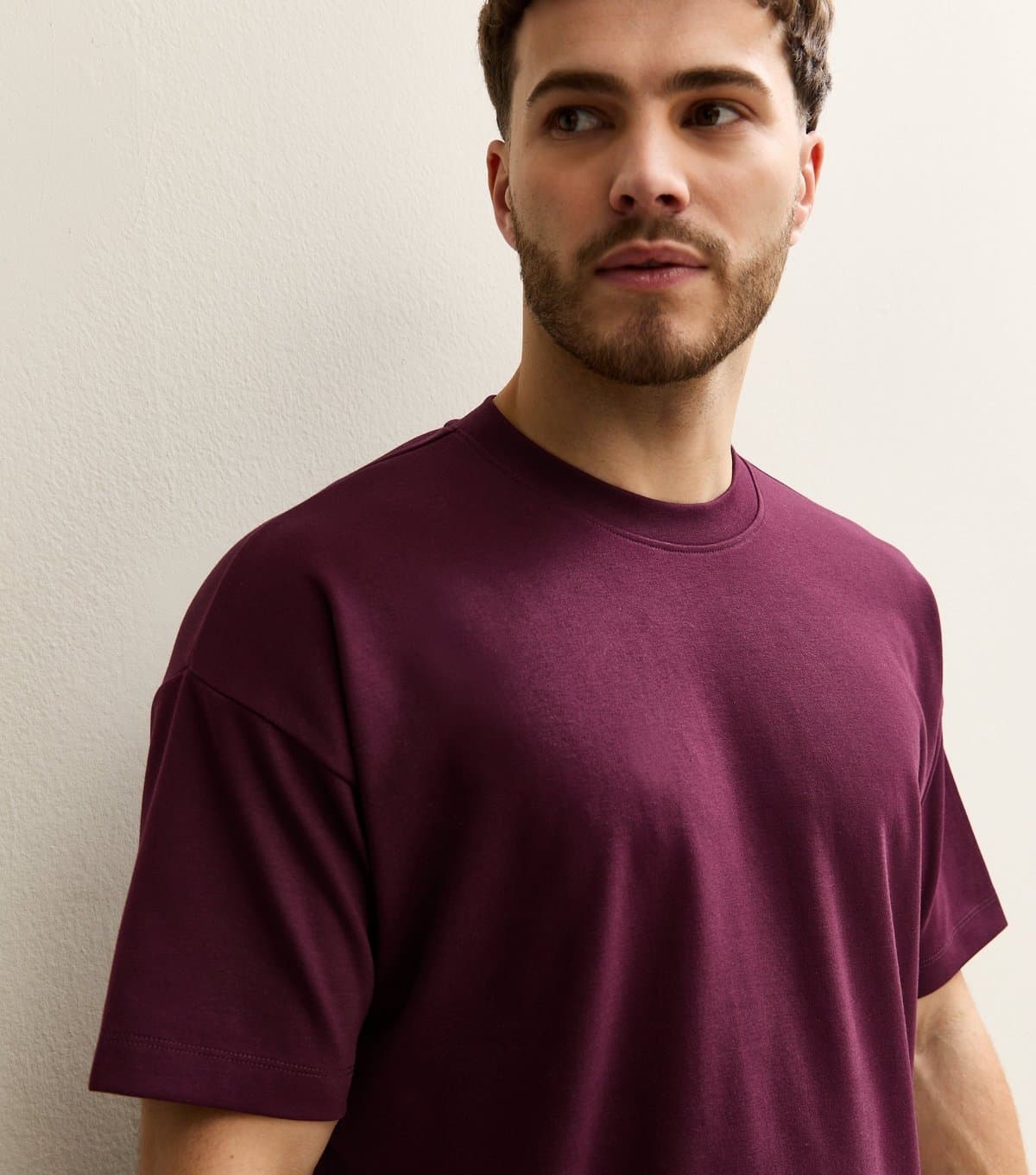 New Look Men's Light Burgundy Boxy Crew Neck Heavyweight T-Shirt New Look