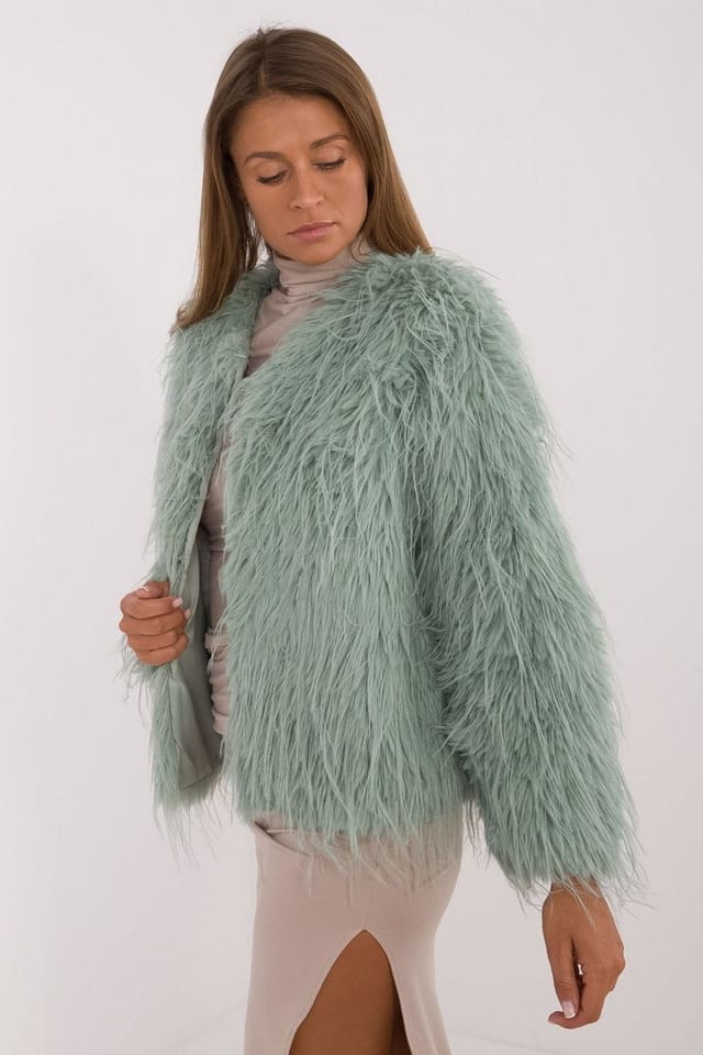 Love Lace Love Lace Women's Fur Finish Transitional Clasp Jacket in Green - 2