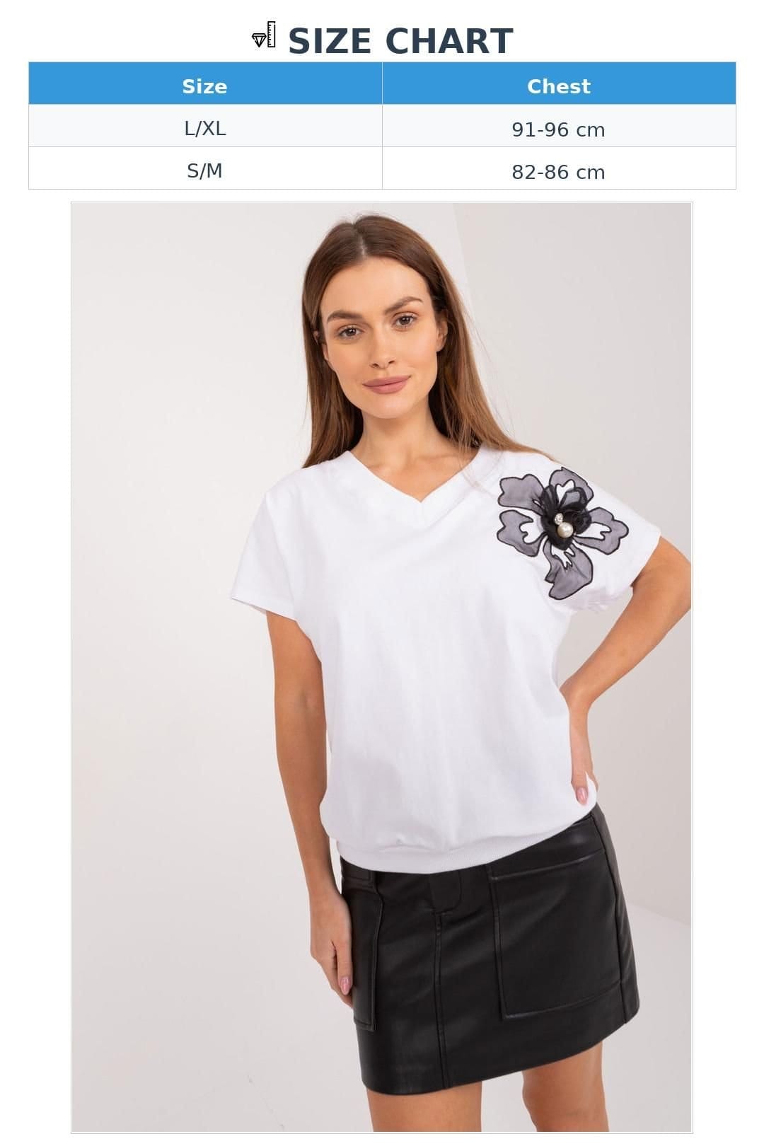 Love Lace Love Lace Women's Cotton Heart Neckline Flower Zircon Blouse in White - 4