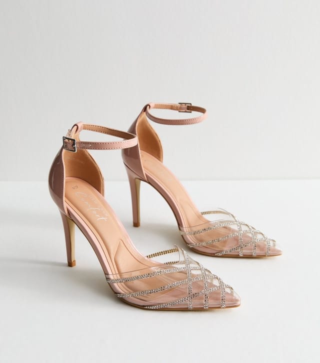 New Look Women's Pink Faux Patent Leather Shimmer Embellished Court Shoes New Look - 2