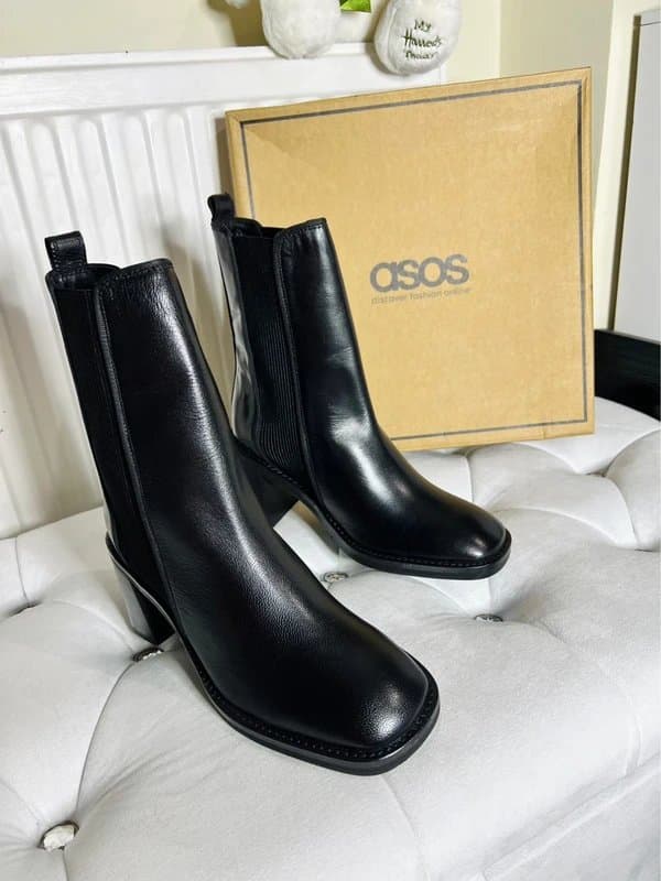 ASOS RRP €90.00 Brand NEW UK 4 Asos Design Luxe Black Ratings Leather Chelsea Boots Wide Fit!