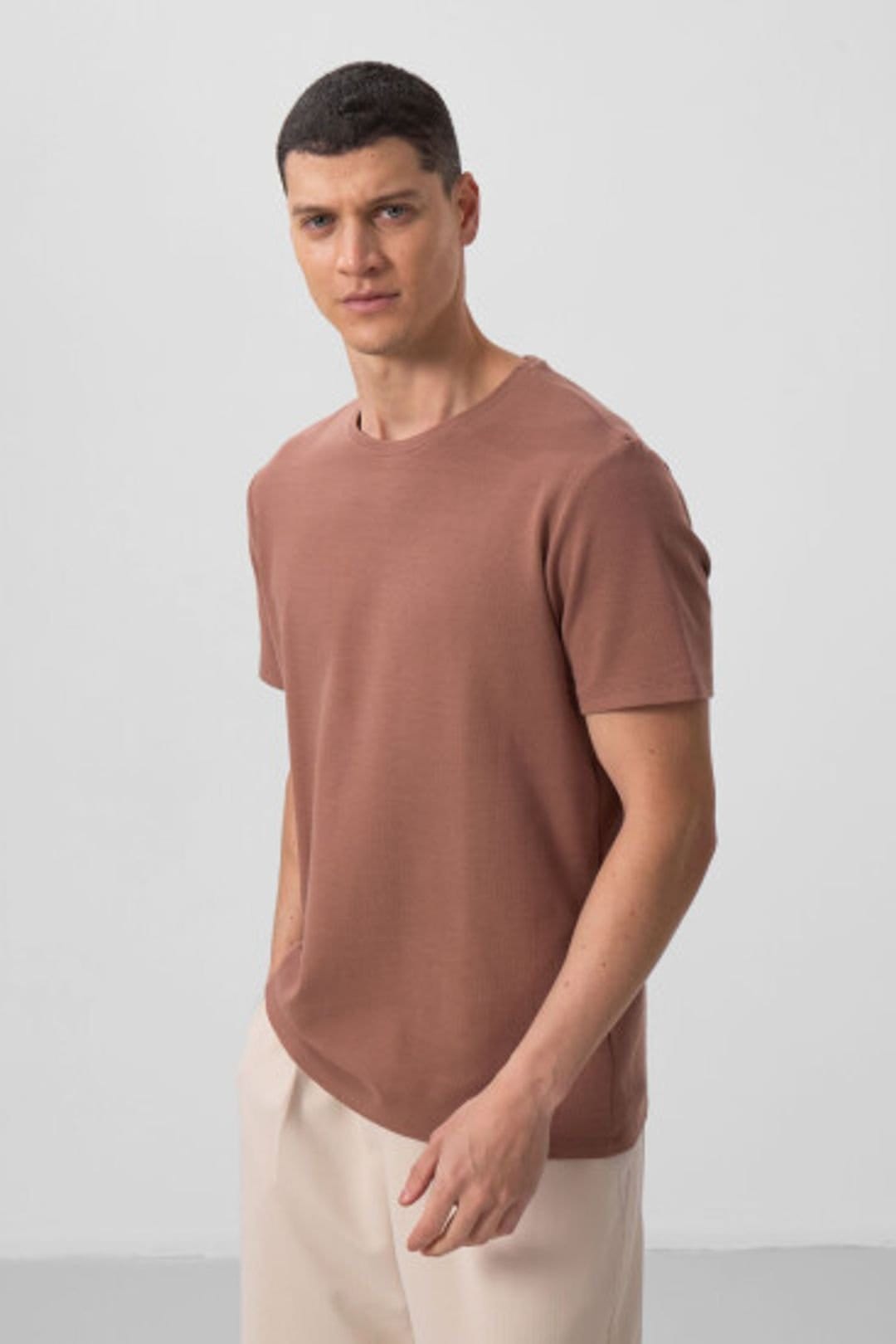 Tommy Life Tommy Life Men's Regular Fit Crew Neck T-Shirt in Light Brown - 4