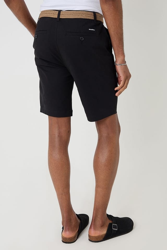 Threadbare Threadbare Men's Cotton Chino Shorts with Woven Belt in Black - 2