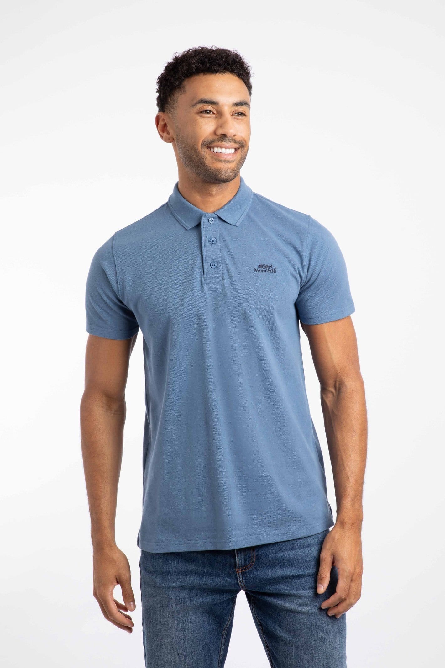 Weird Fish Weird Fish Men's Miles Pique Polo Shirt in Mid Blue - 4