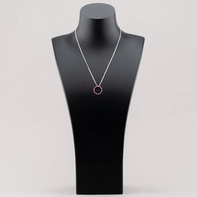 T.H.Baker T.H.Baker Women's Sterling Silver Red Cubic Zirconia Circle Pendant Necklace S6674 - 3