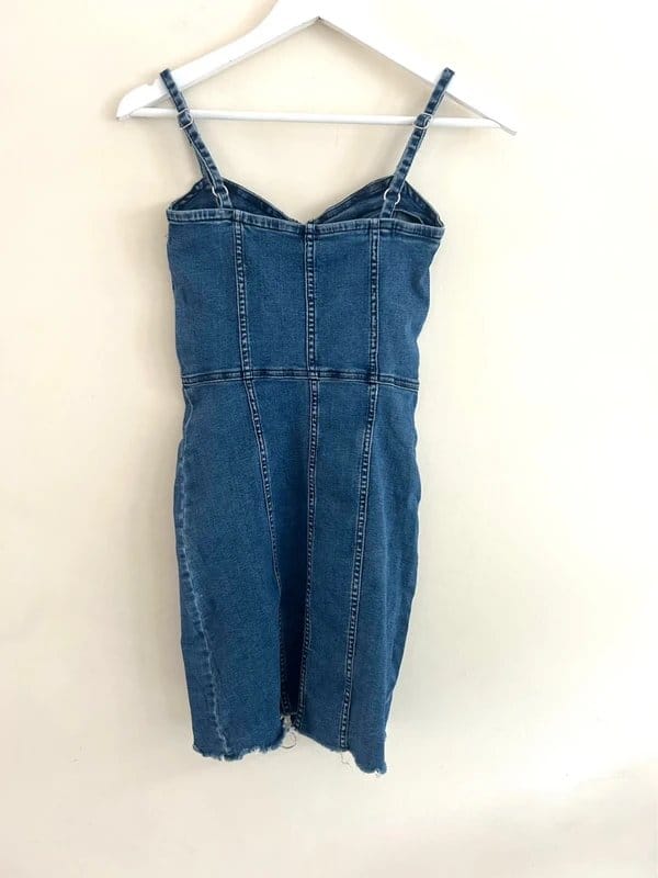 Zara Blue Denim Bodycon Jumpsuit Festival Y2K UK 6 8 XS
