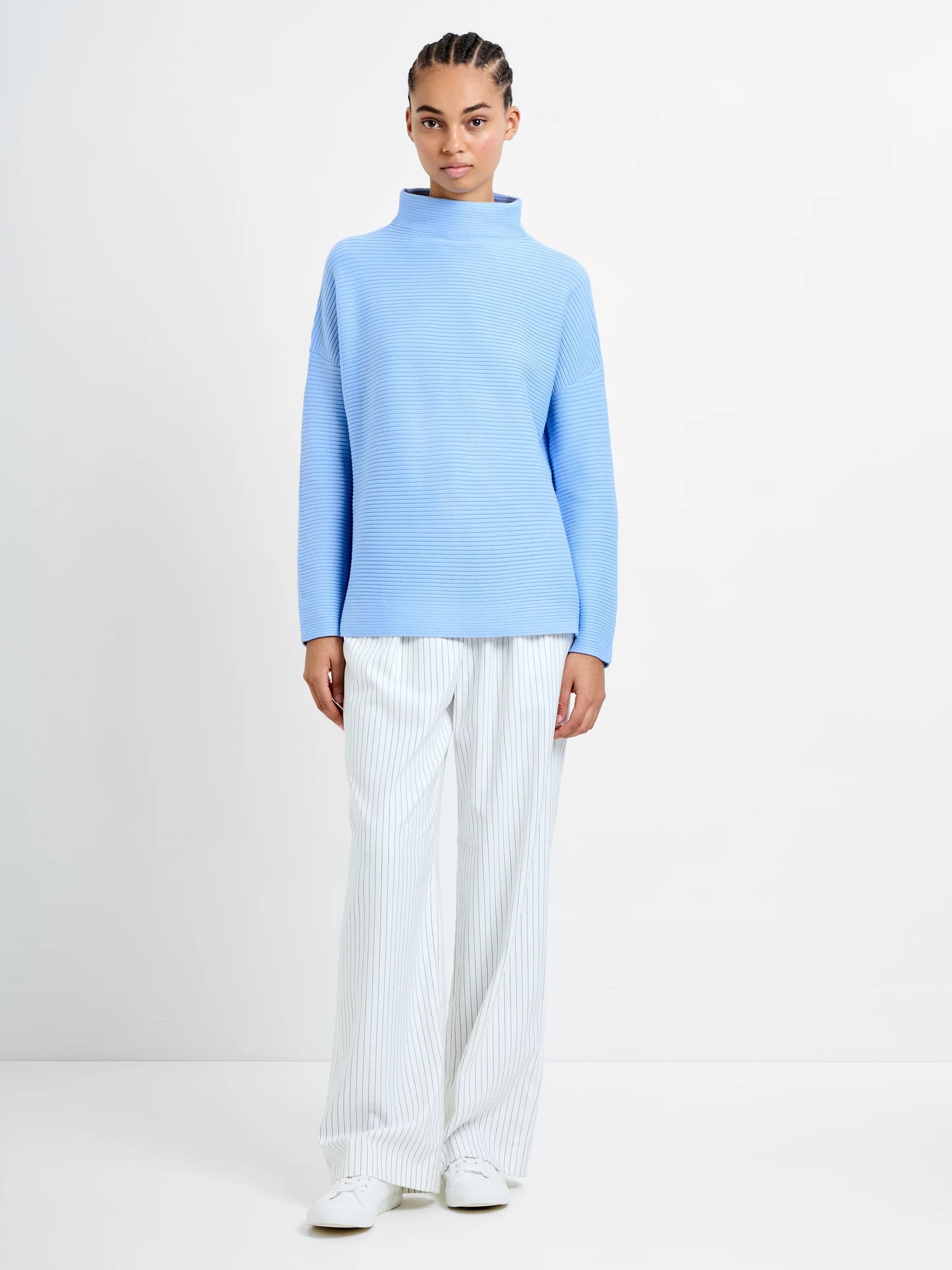 French Connection Babysoft Ribbed Mock Neck Jumper Dusted Blue
