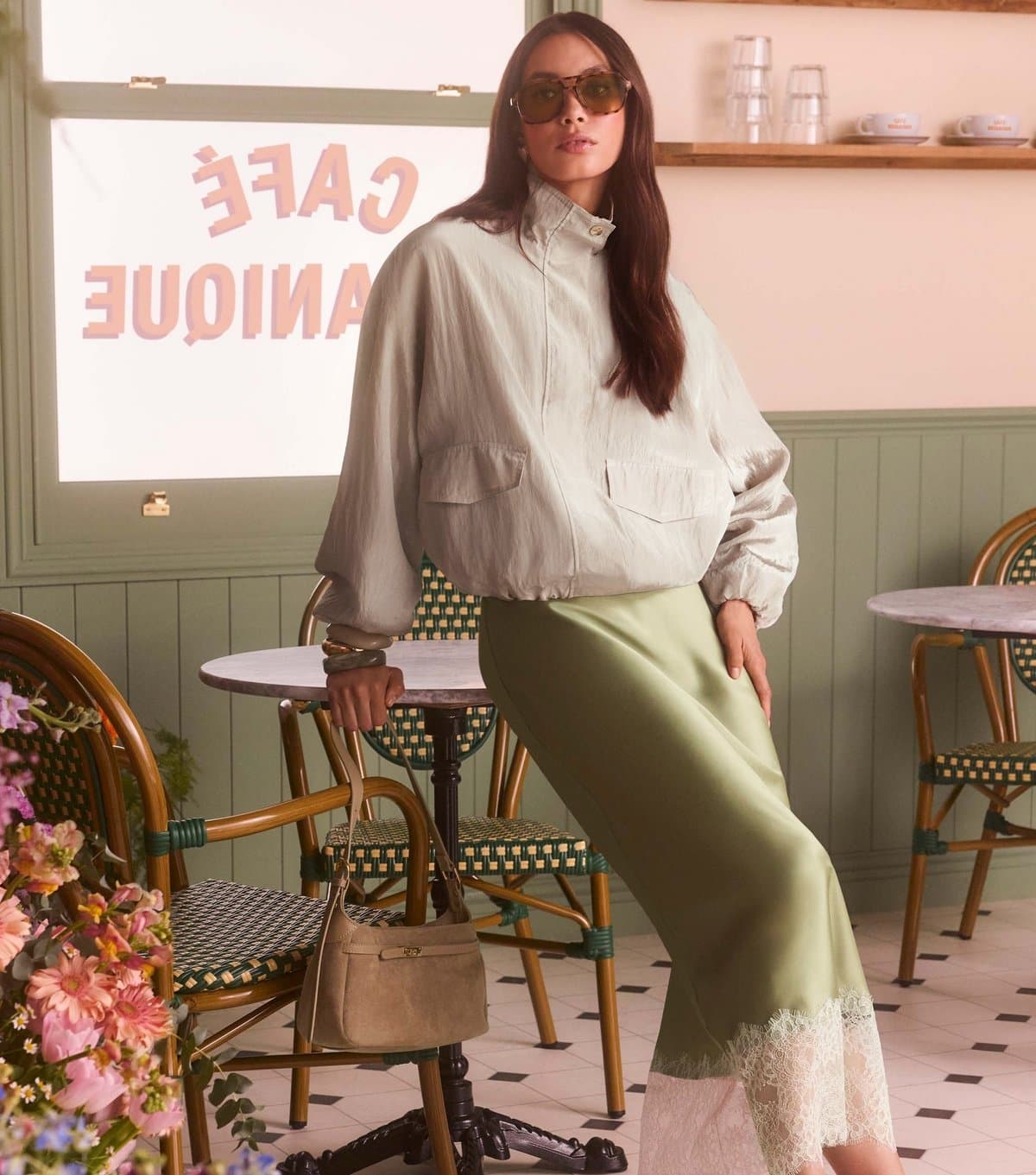 New Look New Look Light Green Lace Trim Midi Skirt