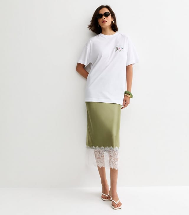 New Look Women's Light Green Deep Lace Trim Midi Skirt New Look - 3