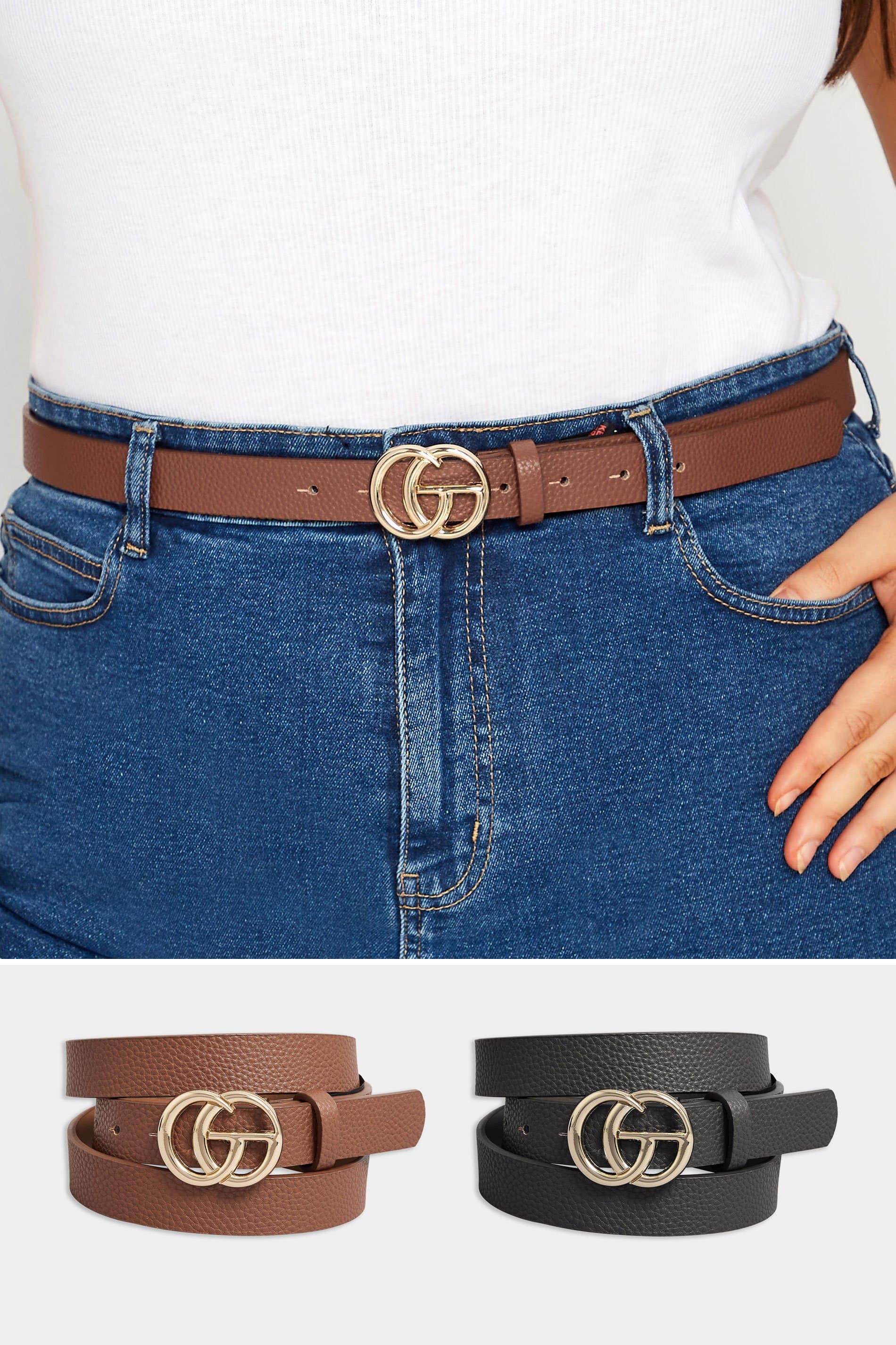 Yours 2 Pack Black & Brown Double Hoop Belts