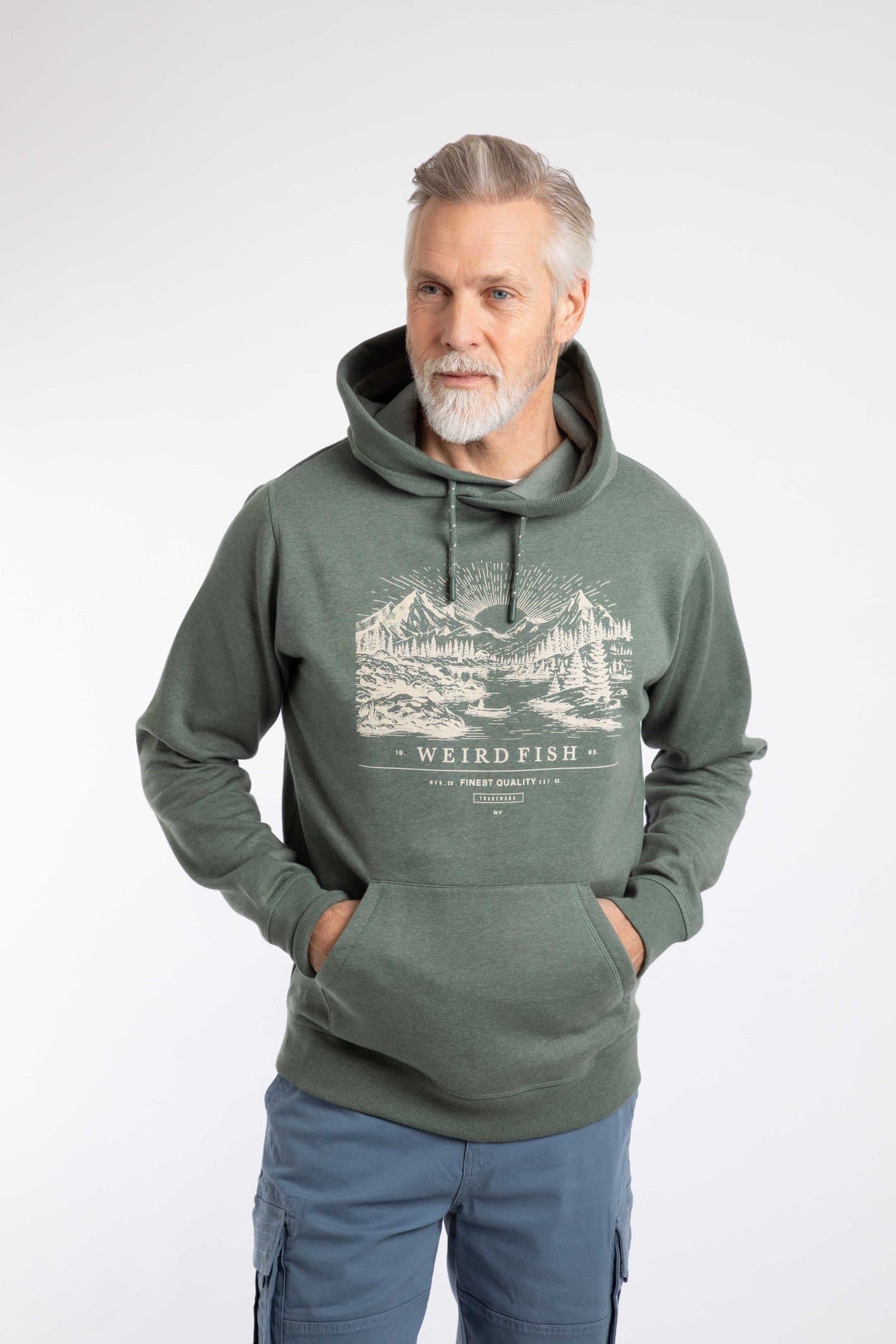 Weird Fish Weird Fish Men's Bryant Front Print Graphic Popover Hoodie in Green
