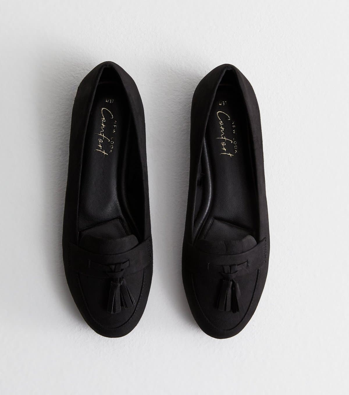 New Look Women's Black Suedette Tassel Loafers School New Look
