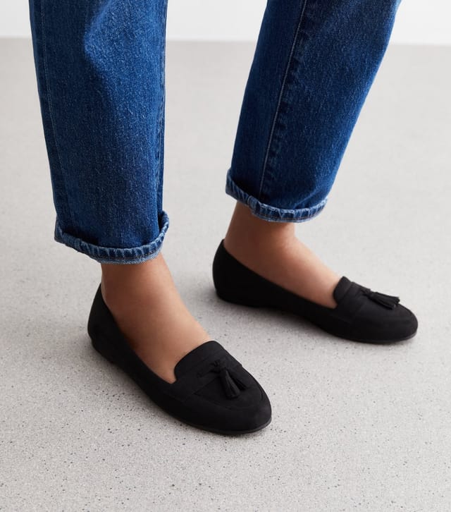 New Look Women's Black Suedette Tassel Loafers School New Look - 2