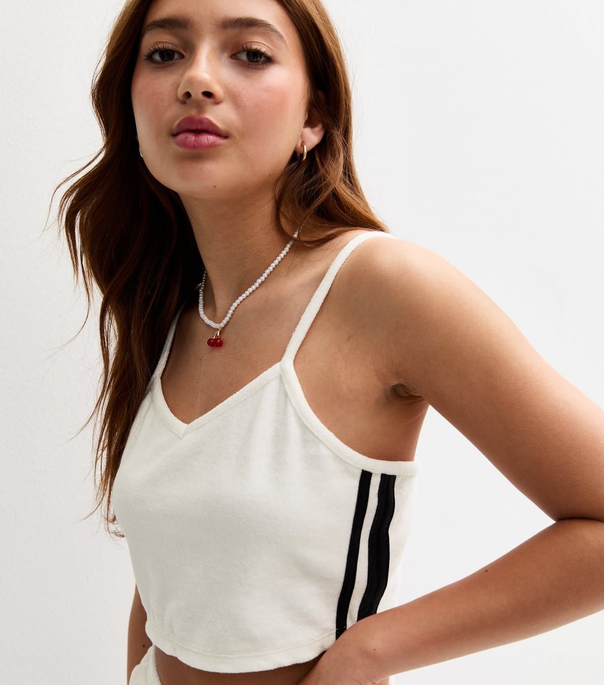 New Look Girls' White Side Stripe Towelling Top New Look