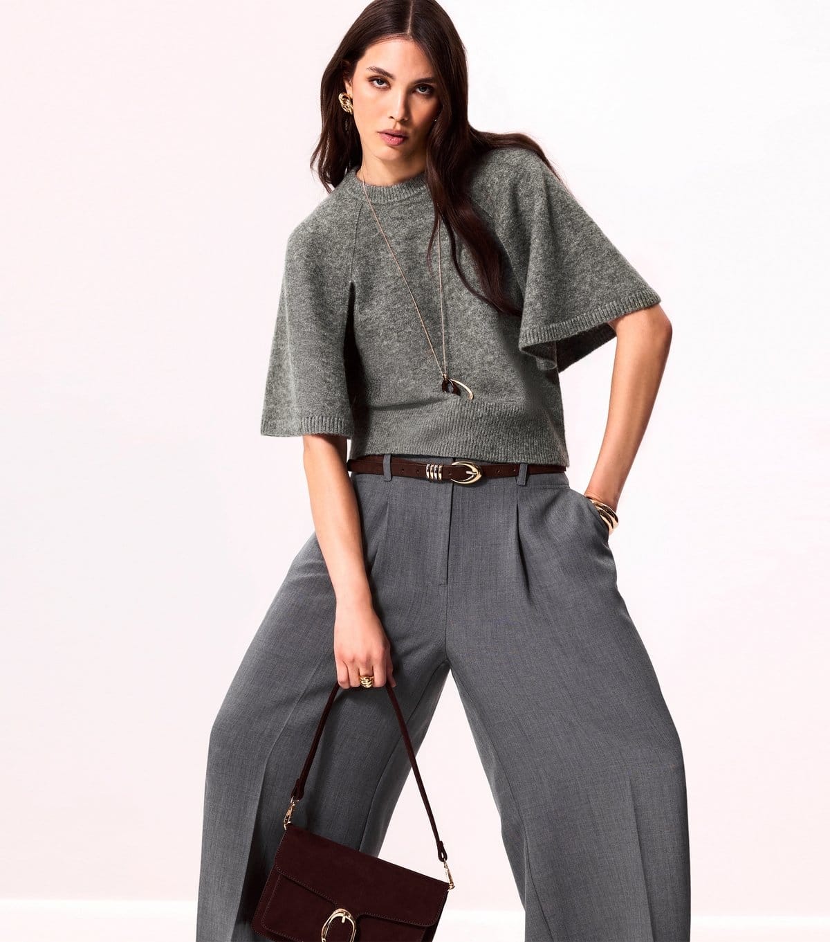 Women's Grey Knitted Cape Sleeve T-Shirt New Look