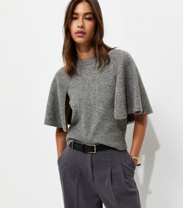 New Look Women's Grey Knitted Cape Sleeve T-Shirt New Look - 2