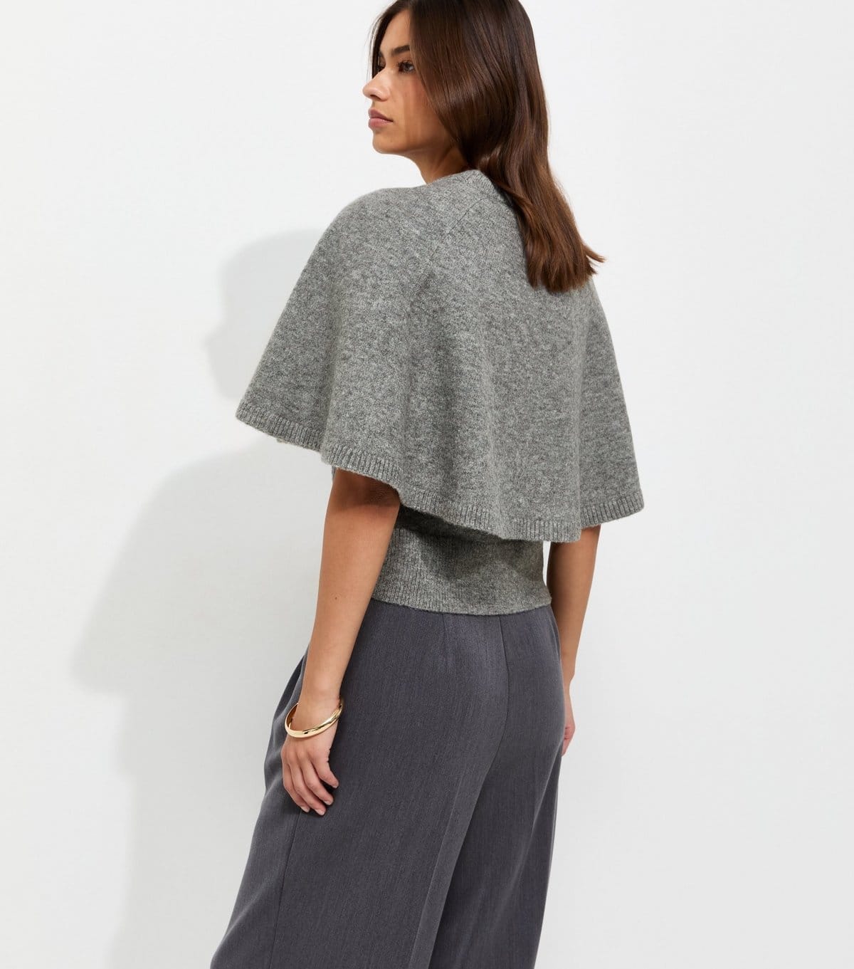 New Look Women's Grey Knitted Cape Sleeve T-Shirt New Look - 4