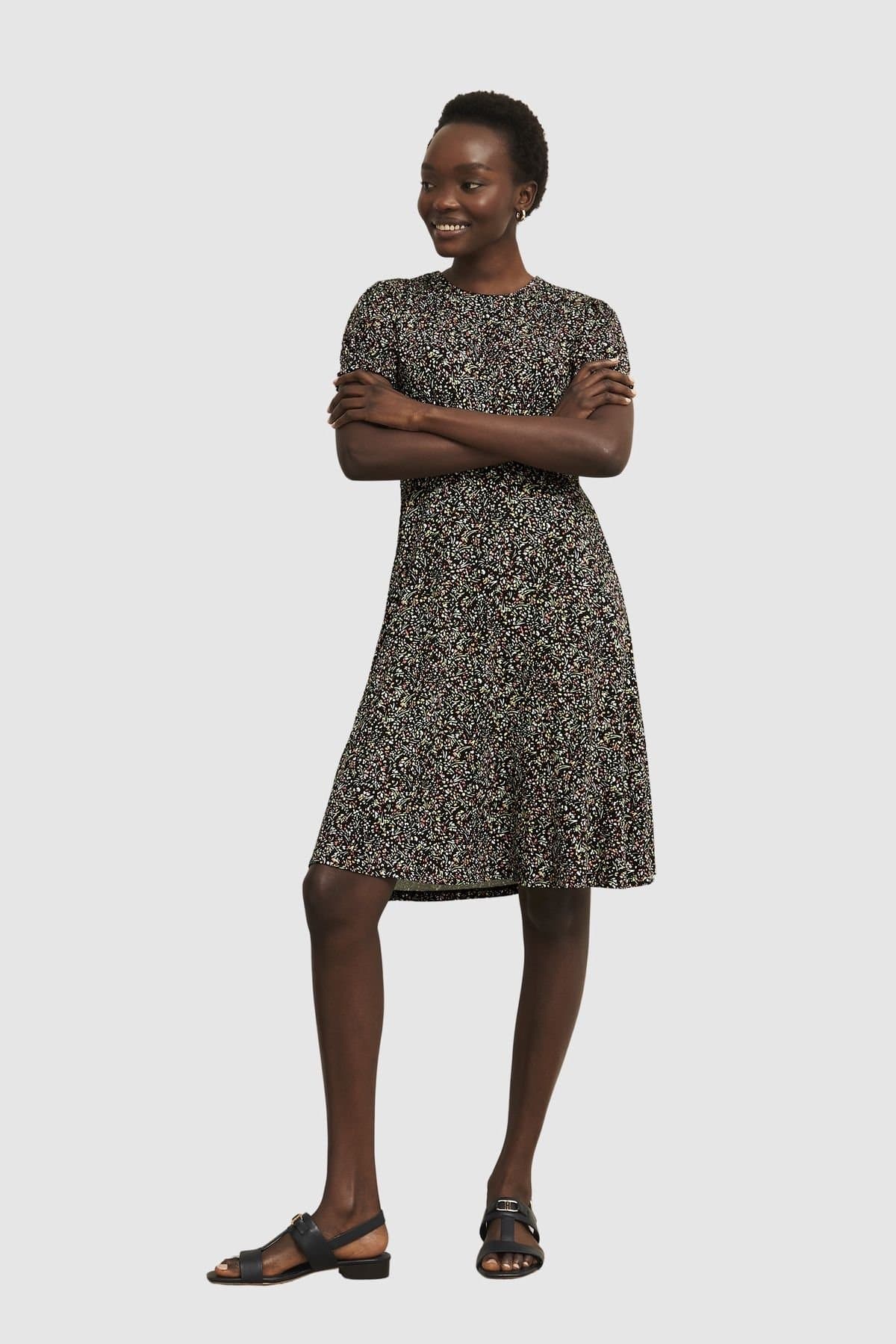 Hobbs London Hobbs London Women's Rima Short Sleeve Printed Jersey Dress in Black