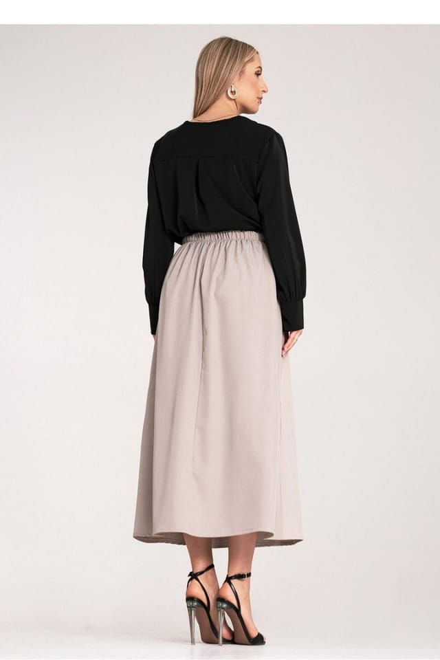 Love Lace Love Lace Women's Elegant Midi Pleated Skirt with Side Buckles in Beige - 3