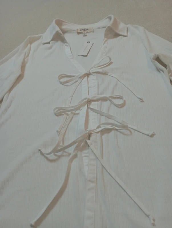 Anthropologie Porridge @ Anthropologie | Ivory front ties collared ribbed relaxed shirt size M BNWT retail £80