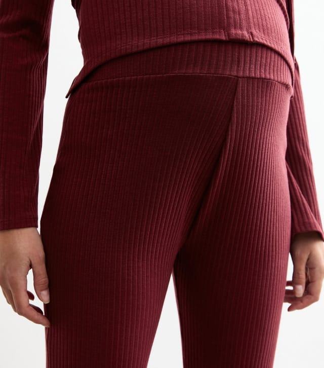 New Look Women's Maternity Burgundy Ribbed Wide Leg Trousers New Look - 2