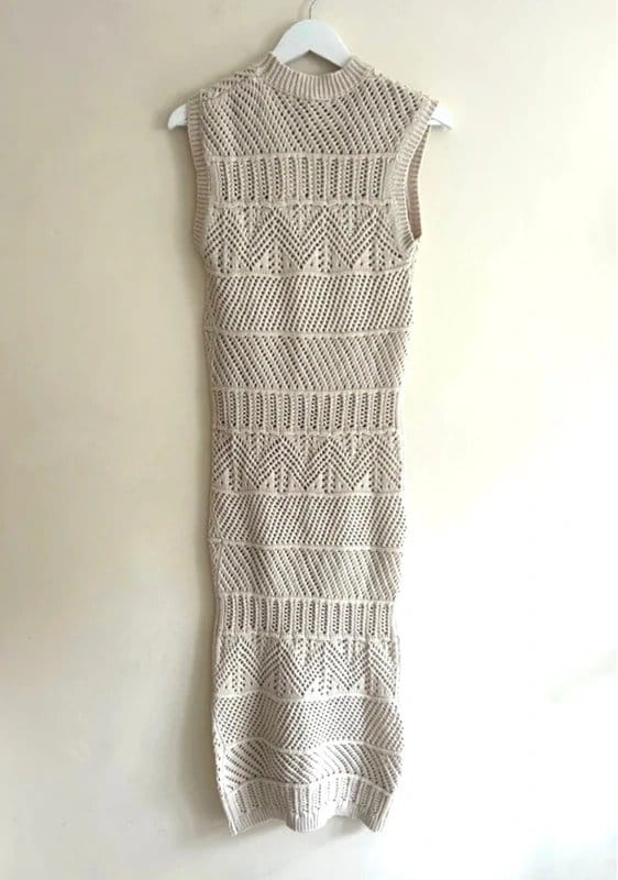 Mango Beige Crochet Knit Midi Dress Sleeveless