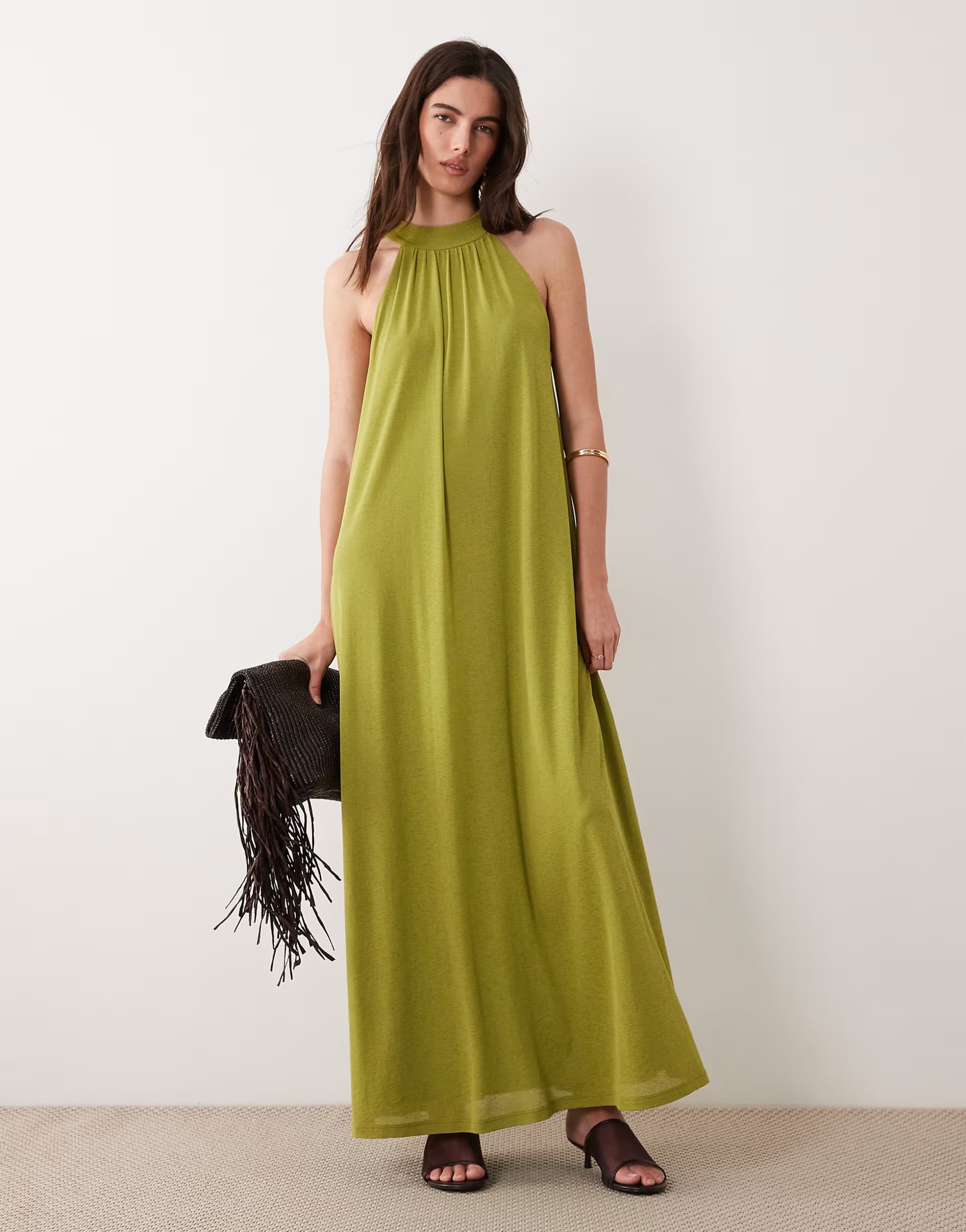 ASOS ASOS DESIGN tie detail trapeze mesh dress in olive