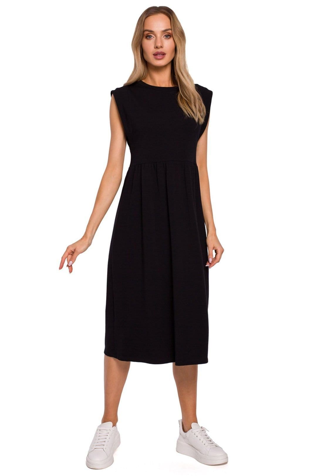 Love Lace Black High Waist Midi Knit Dress with Short Sleeves