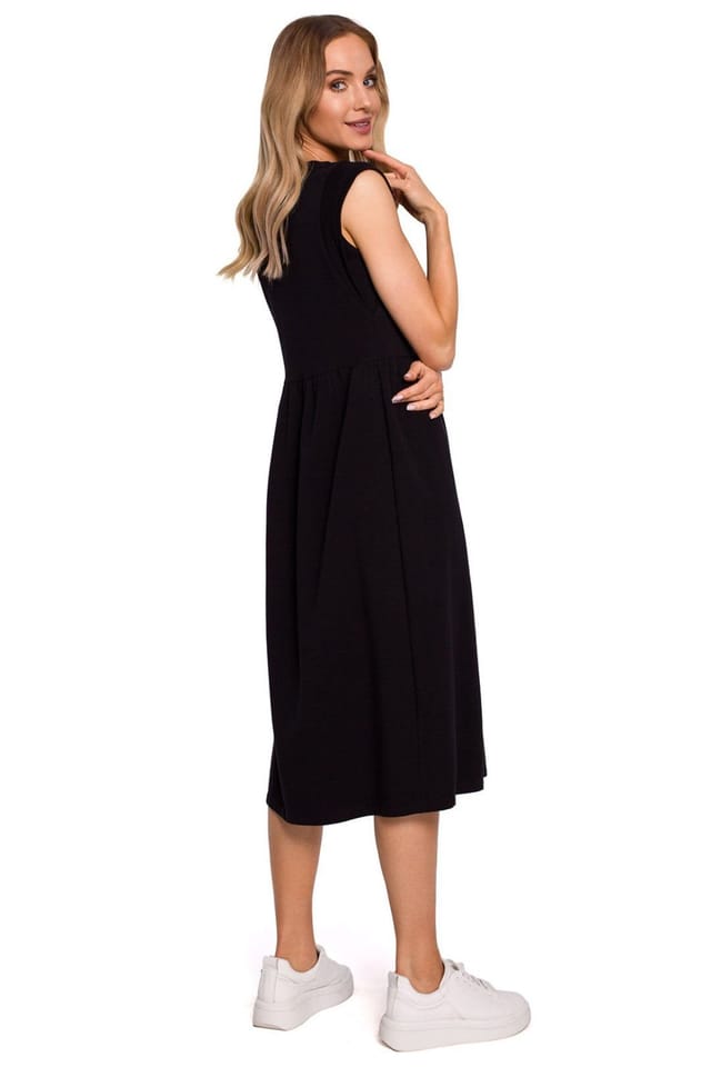 Love Lace Love Lace Women's High Waist Midi Knit Dress with Short Sleeves in Black - 2
