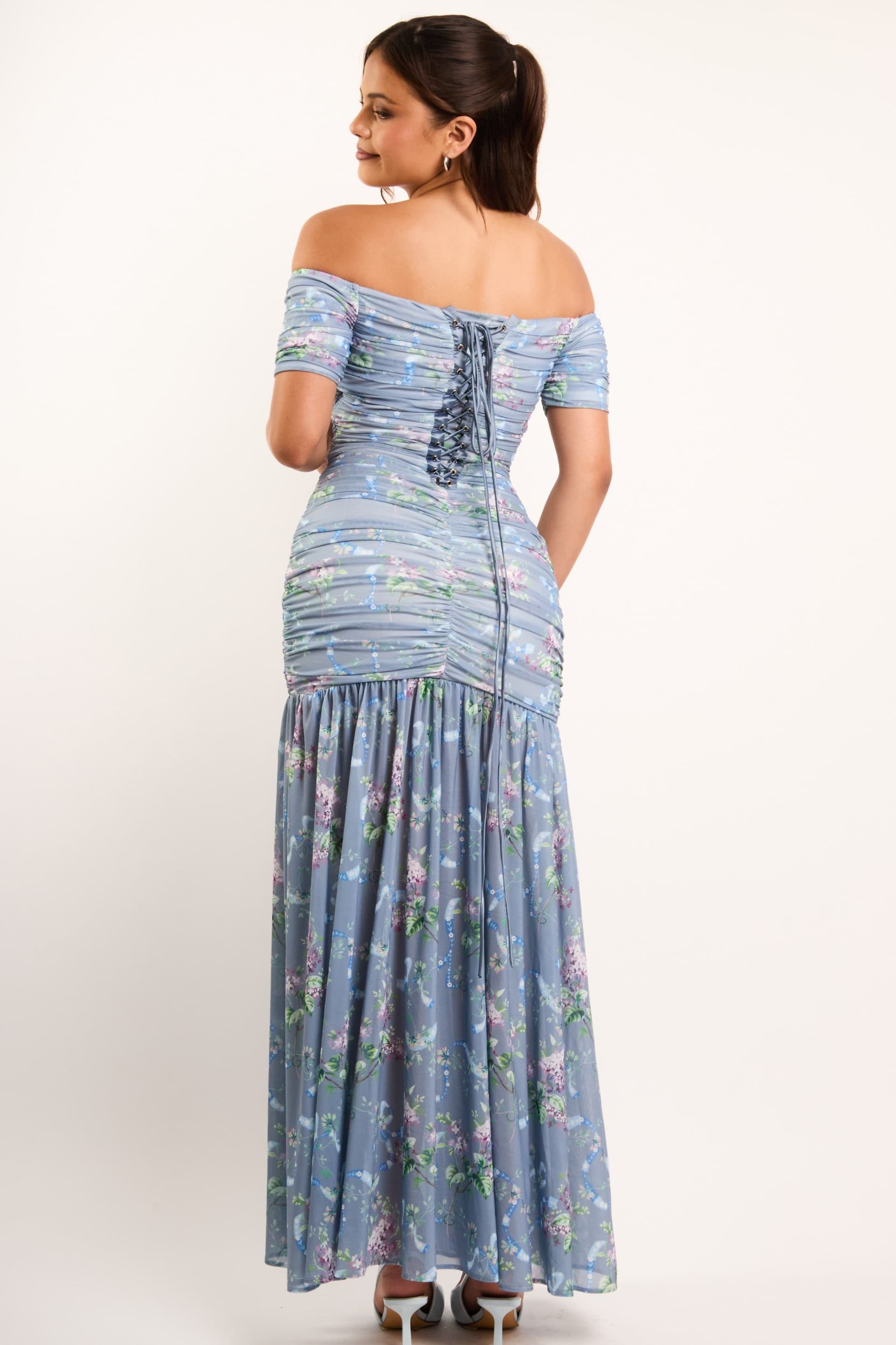 Jaded Rose Jaded Rose Women's Alisa Blue Floral Off-The Shoulder Corset Maxi Dress in Baby Blue
